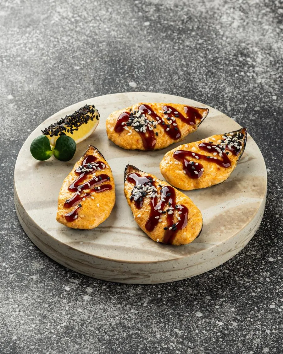 Мидии под острым соусом 4 шт